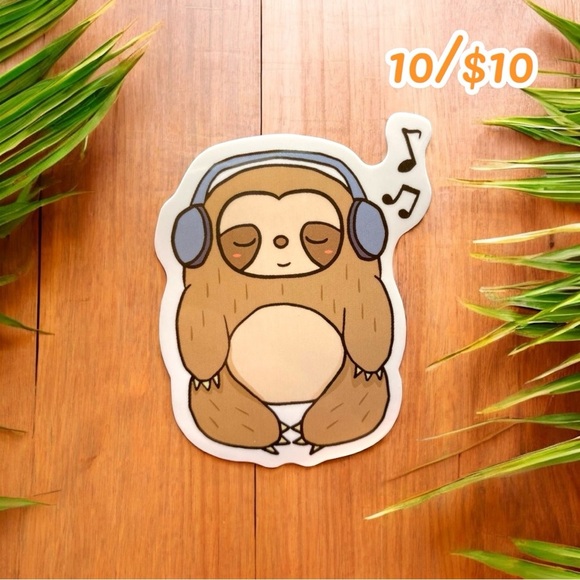 10 / $10 - Chill Sloth Headphones Sticker - Music / Adorable/ Cute - Picture 1 of 1